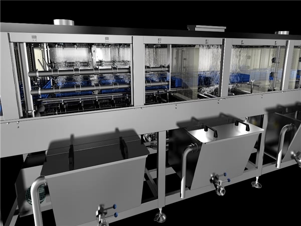 食品筐清洗機，高壓水流清洗，消毒清洗一次完成