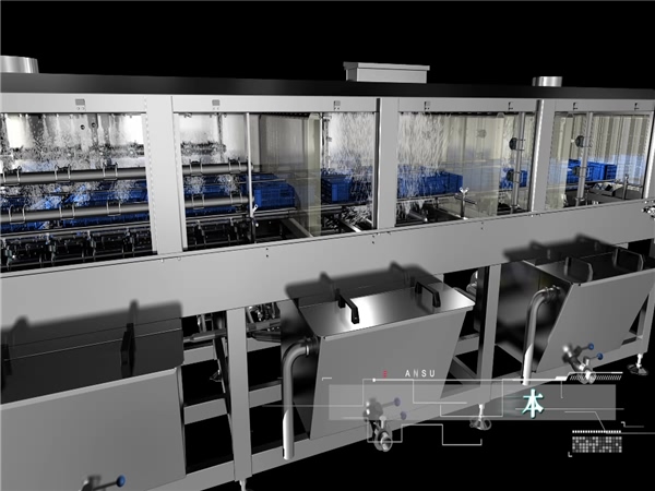 洗箱機，洗筐機，食品筐洗箱機，周轉箱清洗機，大型效率高洗箱機